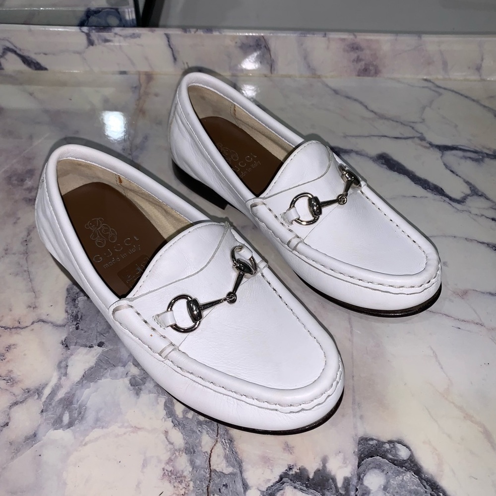 Authentic GUCCI Kids  White Leather Horsebit Loafers Size EU 29/ US 11.5.
